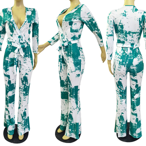 2021 femmes tricoté combinaisons et barboteuses col en v à manches longues imprimé géométrique décontracté hiver pull saut costume - Product Image 5