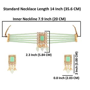 Lanli — fabrication de bijoux en cristal Kundan, Faux perles, collier ras du cou perlé, couleur menthe - Product Image 2