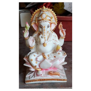 Statues antiques de Ganesh en marbre blanc indien - Product Image 1