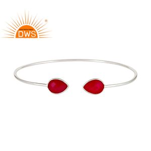 Bracelet manchette en argent Sterling 925 solide, vente en gros, bijou fait à la main, en calcédoine rose, pierre précieuse, vente en gros - Product Image 1