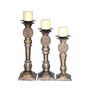 BRASS <b>PINEAPPLE</b> ENGRAVED PILLAR CANDLE HOLDER BRASSWORLD INDIA - Product Image 1