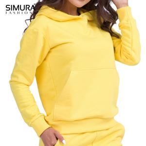 Sudadera con Capucha para Mujer SIMURA, Color Sólido Personalizado, Mezcla de Algodón y Poliéster, Tejido de Punto, con Bolsillos, para Otoño - Product Image 3