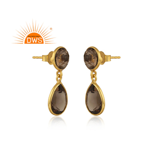Boucles d'oreilles en pierre précieuse de Quartz fumé naturel, vente en gros, plaqué or, styliste naturel, fournisseur de bijoux en argent, 50 pièces - Product Image 2