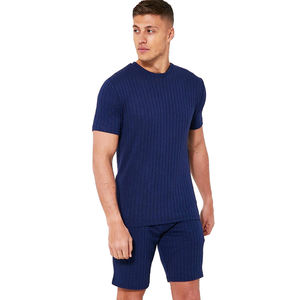 Conjuntos de verano de camisetas y pantalones cortos de algodón orgánico, ropa para correr, conjunto de pista con logotipo personalizado, Color azul - Product Image 6