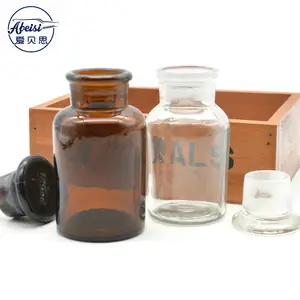 Lab Amber Glass Reagent Bottle,Wide Mouth,Brown Flask with Ground Stopper