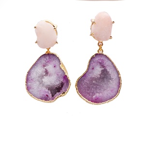 Geode Druzy ต่างหูทองคำดีไซน์เครื่องประดับ,ตุ้มหูเครื่องประดับอัญมณีทำมือสำหรับผู้หญิง - Product Image 1
