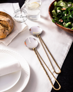 Nouveau jeu de serveurs à salade en laiton fini mat conçu longue taille poignée en fil pour accessoires de cuisine - Product Image 3