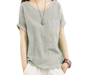 Ropa de mujer de manga corta Tallas grandes Casual Camisetas en blanco a la venta Algodón Poliéster Regular Fit Camisetas - Product Image 5