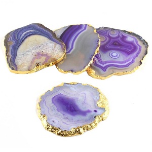 ที่รองแก้วอาเกตสีม่วงคุณภาพสูงที่สวยงามพร้อมจานรองแก้วสีทองขายส่งสำหรับเครื่องดื่ม - Product Image 6