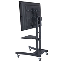 Stand TV Modern LCD LED Plasma untuk TV 32-100 inci, Vesa Maks 800x600, Kapasitas 125kg, Sesuai Standar TAA, Logam Hitam, 4 Roda, Dapat Disesuaikan