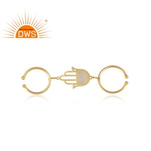 Bague à Double doigt en argent Sterling 925, pierre de lune arc-en-ciel, bijou fait main, pierre précieuse, plaqué or 14 carats - Product Image 3