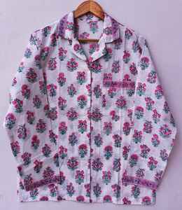 Conjunto de pijama de algodón con estampado Floral 2021 para el hogar, conjunto de ropa de dormir de tejido con estampado de bloque de mano, 100% - Product Image 2