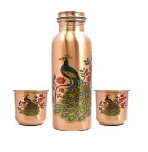 Peacock Printed Copper Water Bottles Manufacturer and Exporter