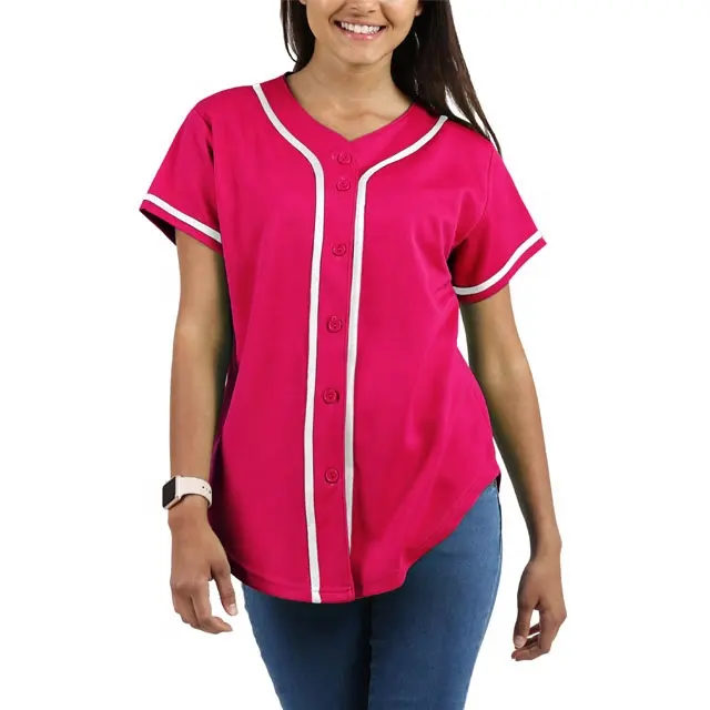 Womens Custom Baseball Button Down Jersey Hip Hop Softball Athletic Short Sleeve Tee Sportswear