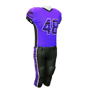 Ensemble d'uniforme de football américain à rayures violettes et noires, maillot sans manches à col en V en mesh avec le numéro 48 et pantalon de protection - Product Image 1
