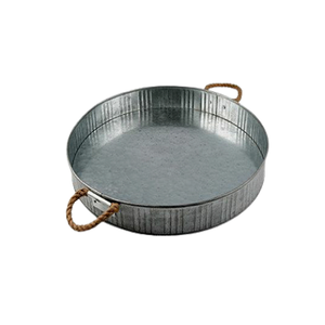 Bandeja de comida galvanizada de diseño clásico con asas de madera Bandeja para servir dulces de forma redonda de la más alta calidad en la India - Product Image 5