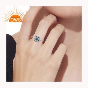 Anillo eternidad de apilamiento de piedras preciosas de Topacio Azul, proveedor de joyería de plata de ley 925, anillo oxidado, venta al por mayor - Product Image 5