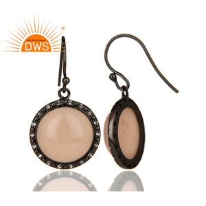 ธรรมชาติรอบตัดกุหลาบ Chalcedony และสีขาวบุษราคัมพลอยลดลงเครื่องประดับต่างหูโรเดียมสีดำ925เครื่องประดับเงินสเตอร์ลิง - Product Image 3