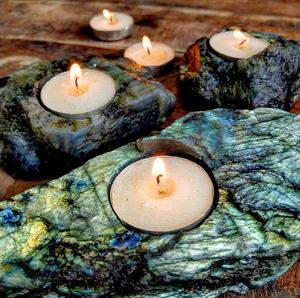 Natural Gemstone Candle Holder | Tiger Eye Rose Quartz Labradorite Crystal Polished Stone | <b>Tealight</b> Holder Healing Energy Decor - Product Image 4