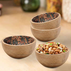 Juego de 4 tazones de madera impresa para servir, con la mejor calidad, forma redonda, para dátiles o chocolate, al precio más bajo. - Product Image 5