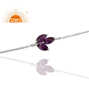 Leaf Finn Design Amethyst Gemstone <b>Bracelet</b> For Women Jewelry Wholesale 925 Sterling <b>Fine</b> Silver Jewelry Supplier - Product Image 2