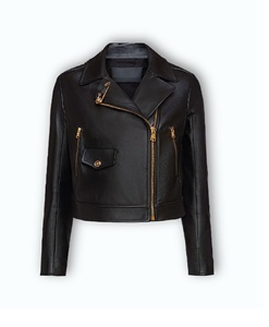 Veste de moto pour femme en cuir d'agneau véritable noir de haute qualité avec fermeture éclair, imprimée, imperméable et respirante - Product Image 1