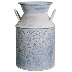 Pot de fleur en fer fait à la main de couleur personnalisée en gros jardinière galvanisée enduite de poudre blanche seau à lait de luxe vase décoratif - Product Image 4