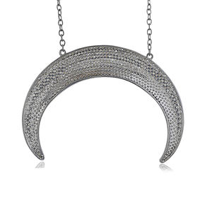 Cadena con colgante de luna creciente de diseño de plata 925 oxidada, Diamante champán, cadena hecha a mano, joyería de moda, venta al por mayor - Product Image 6