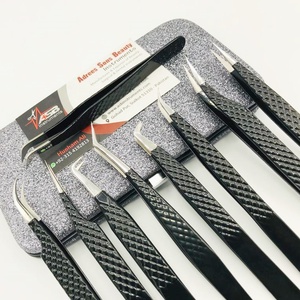 Wholesale Customizable Private Japanese Sustainable Stainless Steel Black Diamond Grip Fiber Tip Eyelash Extension <b>Tweezers</b> - Product Image 1