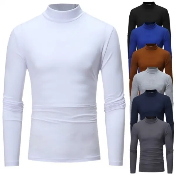 New Fashion Men's Solid Color Slim Fit Pullover Base Turtleneck Sweater Tops Shirt