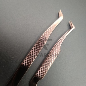Pince à épiler japonaise en acier inoxydable pour extension de cils, poignée en diamant, or rose, volume russe, méga botte, pointe pointue - Product Image 5