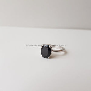 แหวนพลอยธรรมชาตินิลสีดําธรรมชาติแหวนเงินแท้ 925 เครื่องประดับเงินแฮนด์เมดปรับได้ - Product Image 1