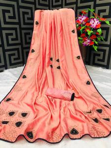 Ropa de fiesta de seda sarees indio último diseñador ropa de mujer sari con blusa Japón satén crape seda telas suaves Impresión digital Sari prenda - Product Image 6