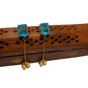 Pendientes de cadena larga con piedra de latón dorado para mujer y niña, aretes, estilo indio, diseño tradicional, a la última moda - Product Image 2