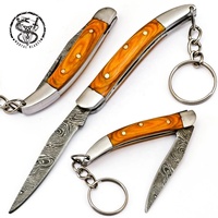 Mini porte-clé pliant en acier, couteau de poche à lame en acier, damas petits couteaux pliants suspendus, 1 pièce