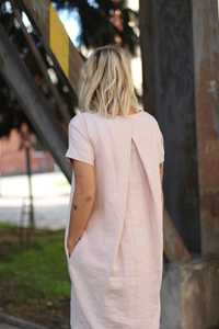 New arrival fashionable trending latest design wheat color crepe fabric o-neck short sleeve mini length <b>sexy</b> women linen <b>dress</b> - Product Image 3