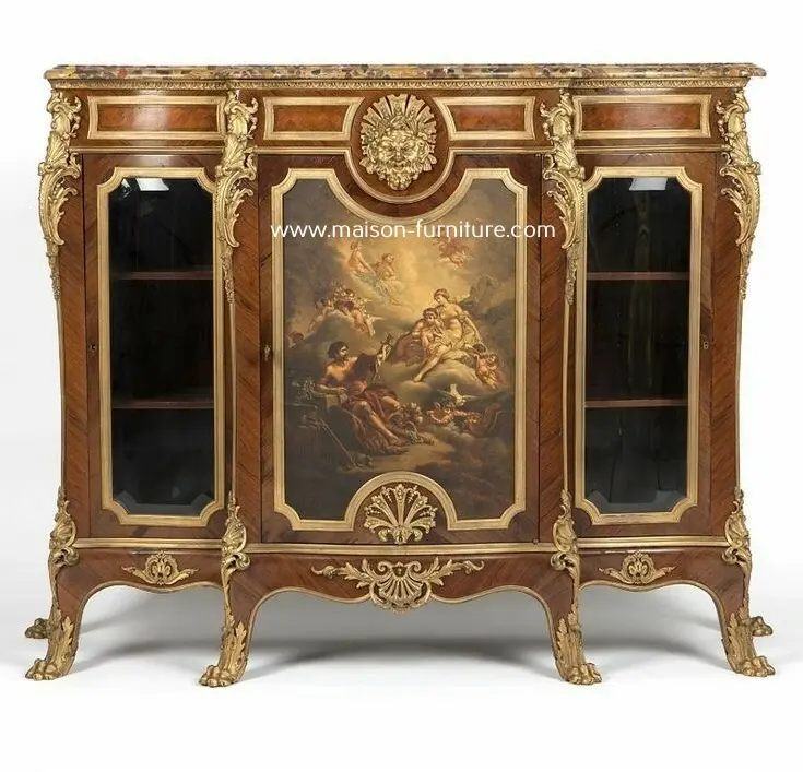 ผู้ผลิตแหล่งที่มาของชุดโซฟาบาร็อค Ormolu ฝรั่งเศส Commode Marquetry โบราณ Commode ห้องน้ำโบราณ