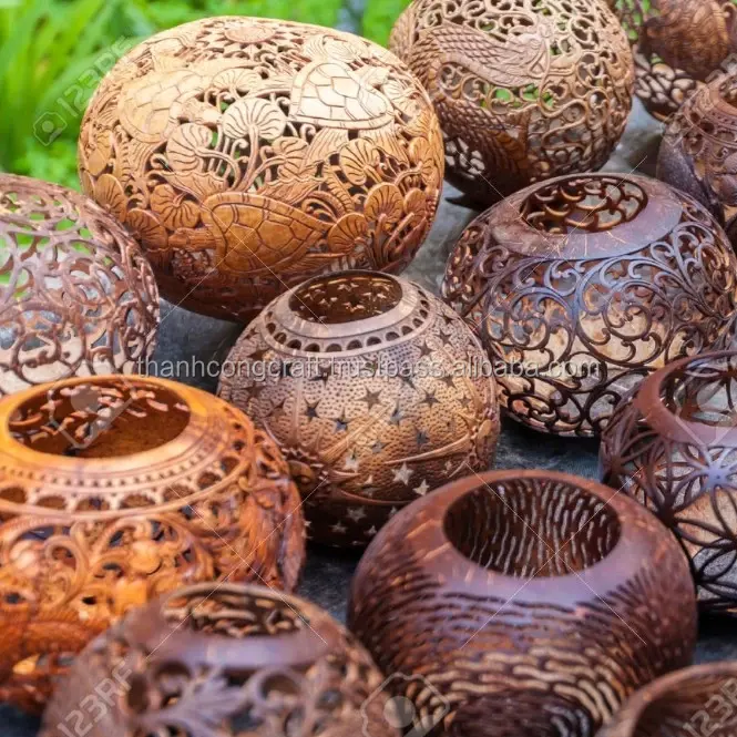 Bougeoirs photophore en coque de noix de coco, porte-bougies bon marché fabriqué au VIETNAM