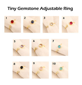 Coupe à facettes forme ronde délicate iolite quartz avant ouvert bague réglable en laiton plaqué or 18 carats design minimaliste anneaux empilables - Product Image 2