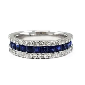 Fournisseur de bijoux Meilleure qualité précieuse 18k or blanc massif naturel saphir anneaux pour femmes - Product Image 1