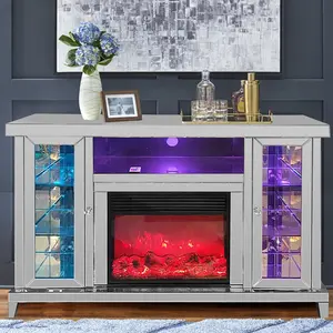 2022 Top Seller Marble Electronic Mirrored Fireplace Mirrored Wine Bar Cabinet LED Fireplaces