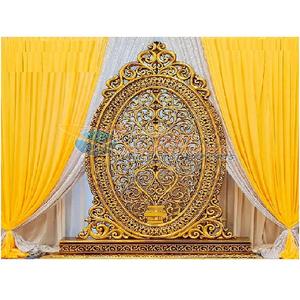 กรอบแกะสลักสีทองรูปวงรีสำหรับเวทีงานแต่งงาน,ฉากหลังกรอบแกะสลักสีทองงามสง่าสำหรับเวทีแต่งงานสไตล์อินเดียใต้ - Product Image 1