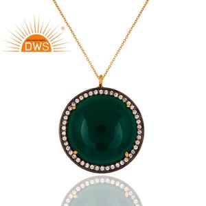 จี้สร้อยคอประดับพลอยออนิกซ์สีเขียวทรงกลมและเพทาย ชุบทองคำขาว 925 เงินแท้ ดีไซน์เนอร์ สร้อยคอผู้หญิง ผู้จำหน่ายเครื่องประดับ - Product Image 2