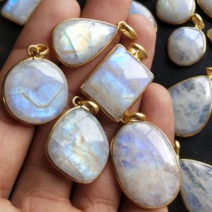 Colgante de Piedra Lunar de labradorita Natural, Colgante de Piedra, cuentas de piedra lunar rellenadas de oro, color negro, gran oferta - Product Image 6