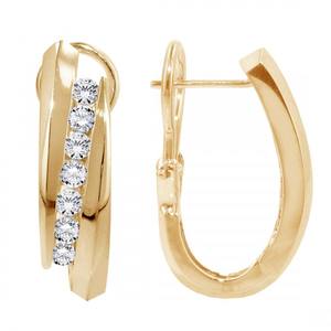 Pendientes de aro con diamantes blancos de talla redonda 100% naturales en oro amarillo macizo de 14 quilates 0.50 Ct |   Elegante Joyería Fina con Incrustaciones de Diamantes para Mujer - Product Image 1