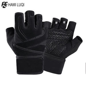 Guantes antideslizantes transpirables para entrenamiento deportivo, manoplas de gimnasio con levantamiento de pesas, envolturas para muñeca, color negro, Unisex - Product Image 3