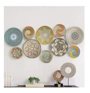 Boho Decor Natural and Black <b>Seagrass</b> Woven <b>Basket</b> Disc Wall Decor African - Product Image 1
