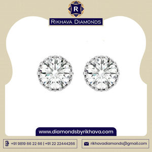 Boucles d'oreilles en diamant véritable de forme brillante ronde à la mode plaqué or blanc pur 14K pour les femmes - Product Image 2