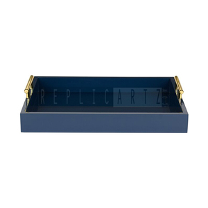 Maximus International Luxury Navy <b>Blue</b> Wooden Art Deco Serving Tray Gold Handles | Decorative Coffee <b>Table</b> Organizer Multi-piece - Product Image 1