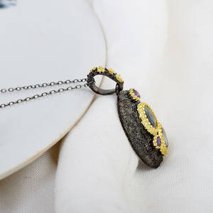 Solid 925 Sterling Silver Rhodium Plated Pendant Fine Jewelry with <b>Blue</b> <b>Topaz</b> Amethyst Gemstone Designer Charm for Women - Product Image 3